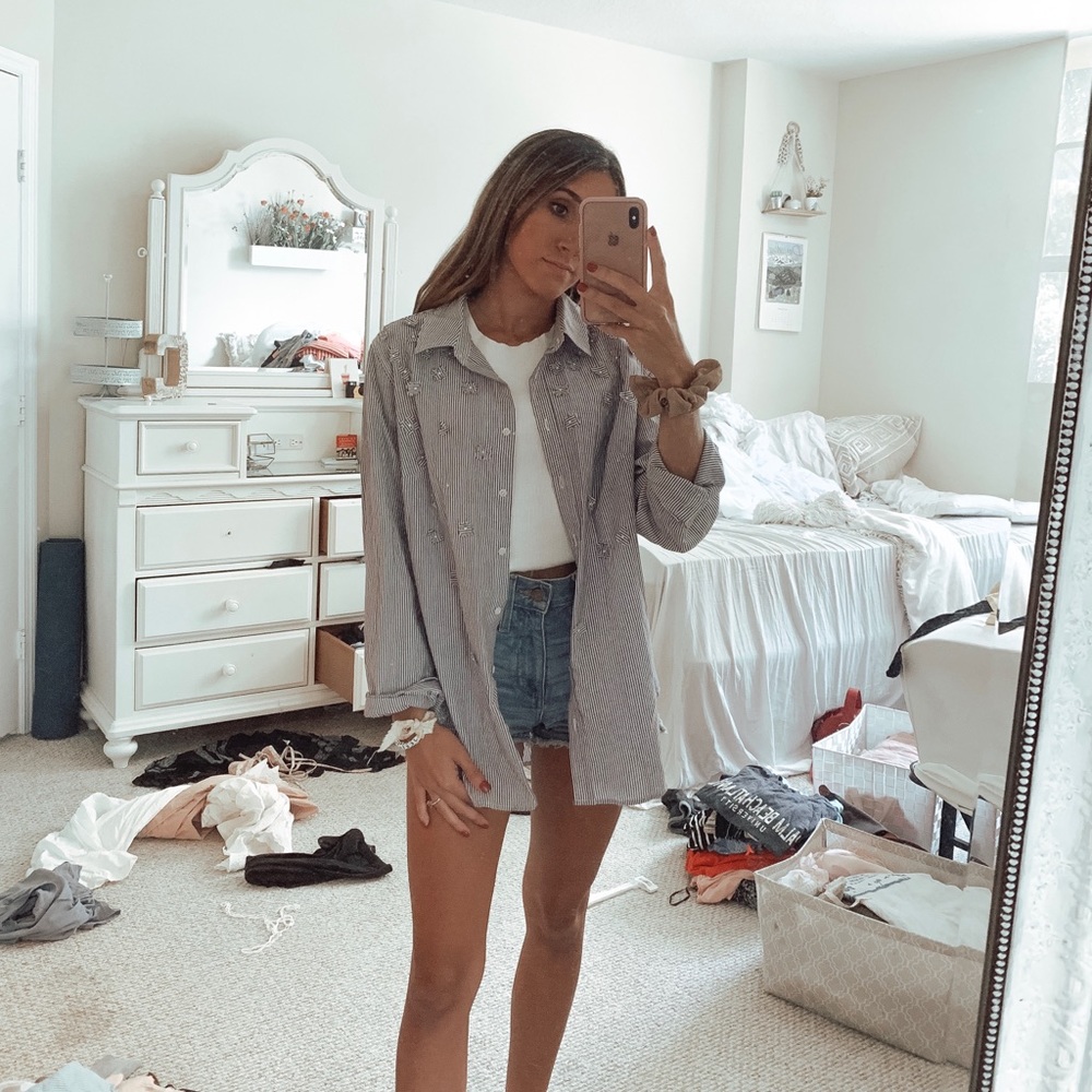 Oversized embellished button up